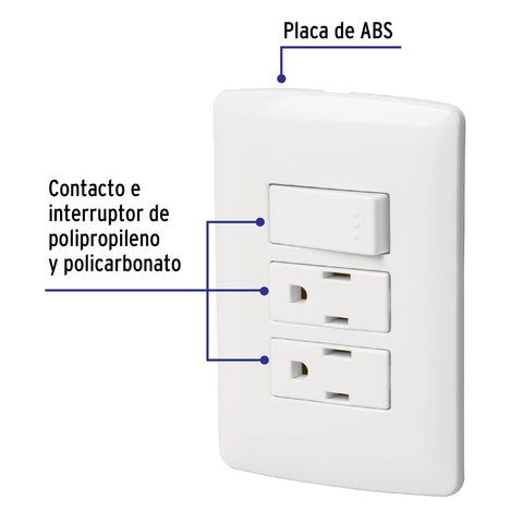 Placa armada 2 contactos e interruptor,blanco,línea Italiana | PA-APCO-I3B | 46457