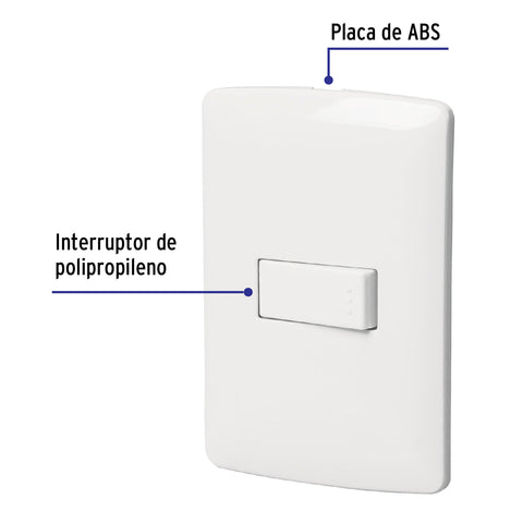 Placa armada 1 interruptor sencillo, blanco, línea Italiana | PA-APSE-IB | 46459