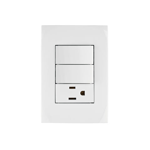 Placa armada contacto y 2 interruptores, línea Oslo, blanco | PA-APCO-O2B | 46488