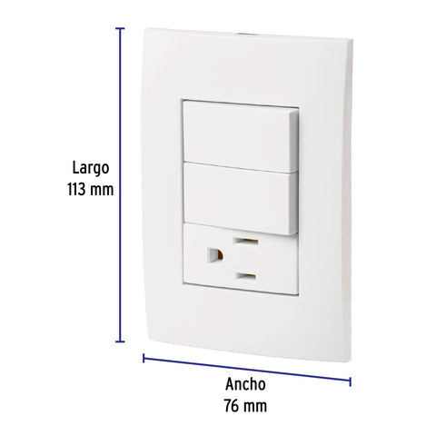 Placa armada contacto y 2 interruptores, línea Oslo, blanco | PA-APCO-O2B | 46488
