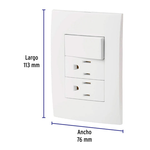 Placa armada 2 contactos e interruptor, línea Oslo, blanco | PA-APCO-O3B | 46489