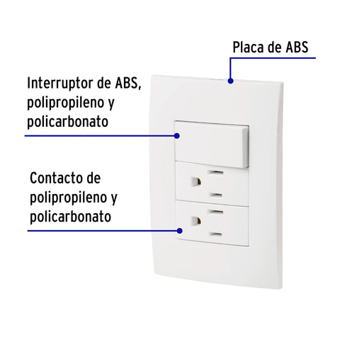 Placa armada 2 contactos e interruptor, línea Oslo, blanco | PA-APCO-O3B | 46489