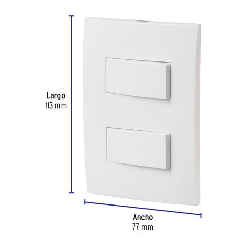 Placa armada 2 interruptores sencillos, línea Oslo, blanco | PA-APDO-OB | 46494