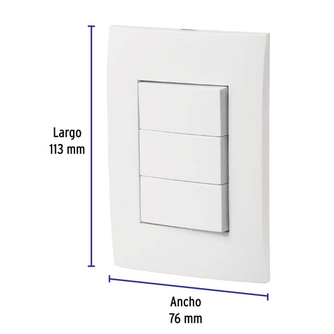 Placa armada 3 interruptores sencillos, línea Oslo, blanco | PA-APTR-OB | 46496