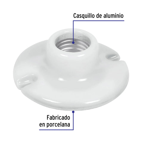 Portalámpara de porcelana, 3-1/2', redonda, Volteck | POPO-15 | 46523