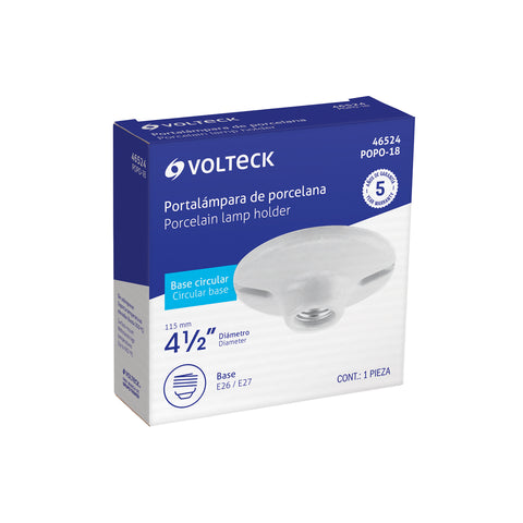 Portalámpara de porcelana, 4-1/2', redonda, Volteck | POPO-18 | 46524