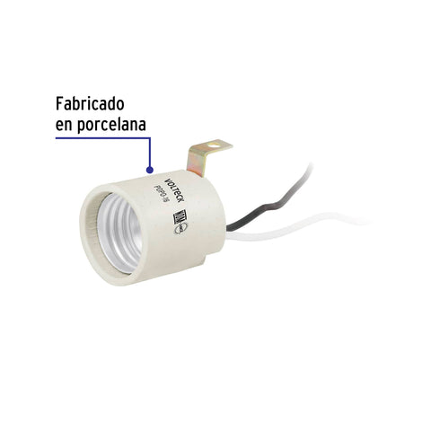 Portalámpara de porcelana, soporte tipo escuadra, Volteck | POPO-16 | 46529