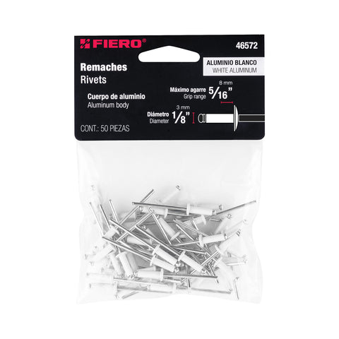 Bolsa c/50 remaches 1/8'x5/16' blancos de aluminio, ala 1/4' | R-45BB | 46572