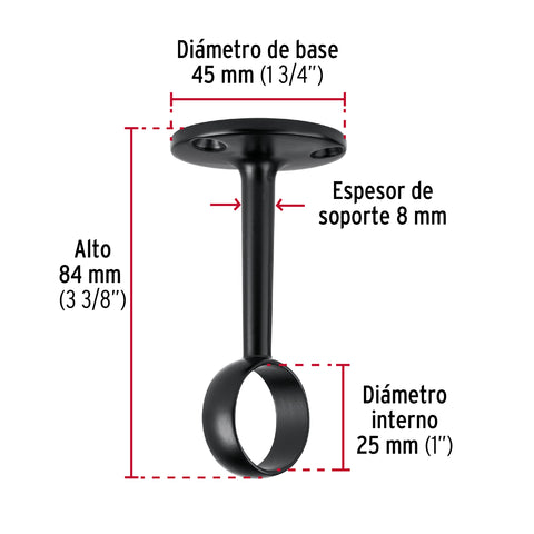 Soporte negro para tubo redondo de closet, HERMEX | STR-3N | 46583