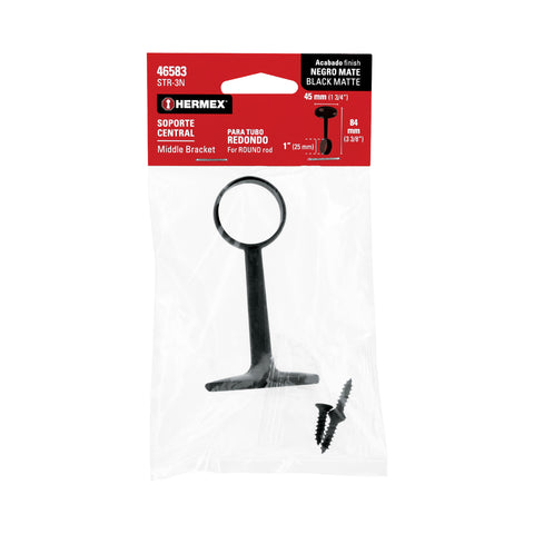 Soporte negro para tubo redondo de closet, HERMEX | STR-3N | 46583