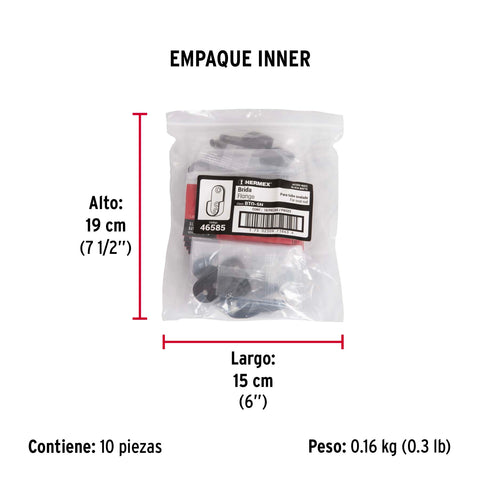 Brida negra para tubo ovalado de closet, HERMEX | BTO-5N | 46585