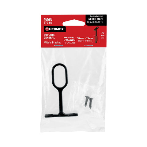 Soporte negro para tubo ovalado de closet, HERMEX | STO-5N | 46586