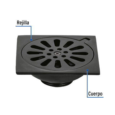 Resumidero cuadrado 4 x 4', latón, negro, FOSET AQUA | RS-604M | 46596