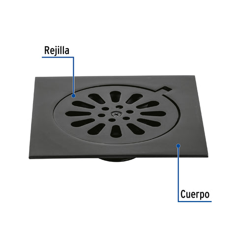 Resumidero cuadrado 6 x 6', latón, negro, FOSET AQUA | RS-606M | 46597