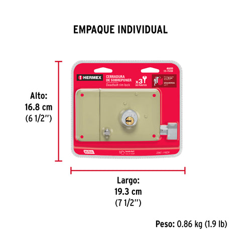 Cerradura sobreponer izq instalafácil, llave puntos, blíster | CS-75IQB | 46699