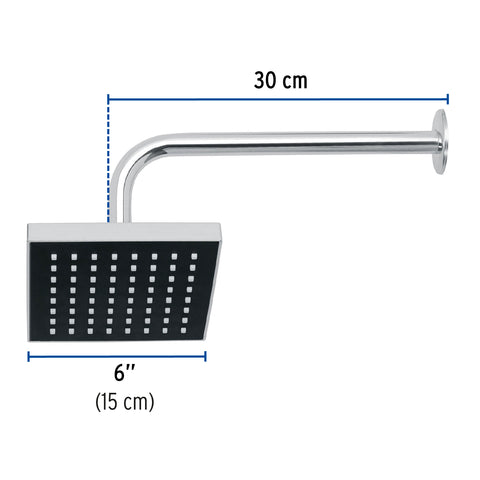 Regadera cuadrada 6', ABS, con brazo y chapetón, cromo, AQUA | R-404 | 46734
