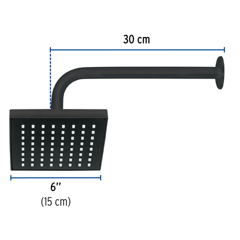 Regadera cuadrada 6', ABS, con brazo y chapetón, negro, AQUA | R-404M | 46746