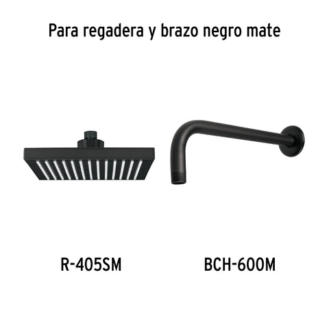 Regadera cuadrada 8', ABS, con brazo y chapetón, negro, AQUA | R-405M | 46748