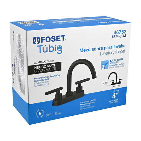 Mezcladora p/lavabo,bar,manerales palanca,negro mate TÚBIG | TBM-62M | 46752