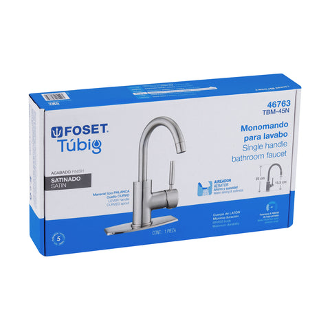Monomando corto para lavabo, satín, FOSET TÚBIG | TBM-45N | 46763
