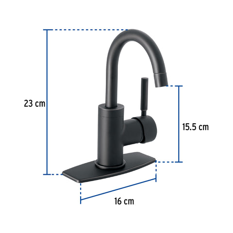 Monomando corto para lavabo, negro mate, FOSET TÚBIG | TBM-45M | 46764
