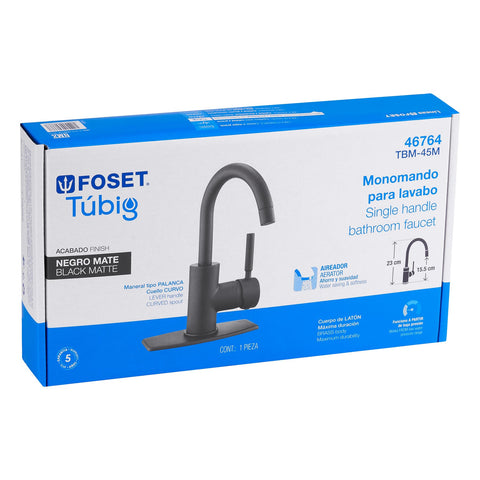 Monomando corto para lavabo, negro mate, FOSET TÚBIG | TBM-45M | 46764