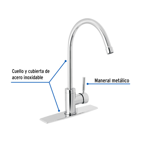 Monomando para fregadero, cuello alto, cromo, FOSET TÚBIG | TBF-83 | 46765