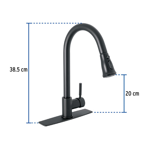 Monomando para fregadero,cuello extraible,negro mate TÚBIG | TBF-84M | 46770
