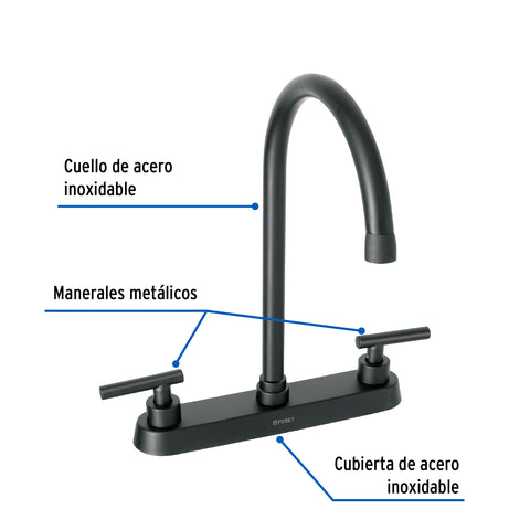 Mezcladora para fregadero,manerales palanca,negro mate TÚBIG | TBF-82M | 46773