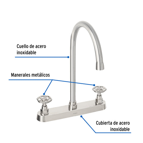 Mezcladora para fregadero, manerales redondos,satín, TÚBIG | TBF-81N | 46775