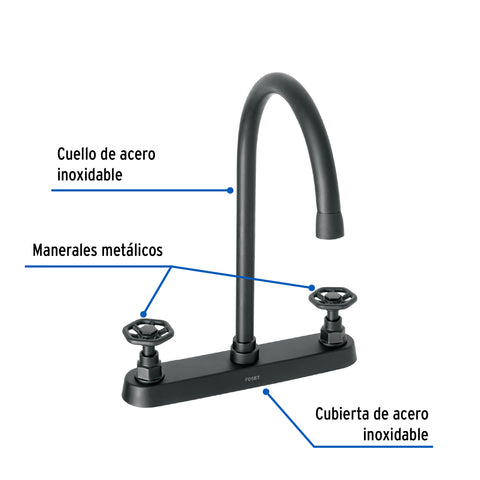 Mezcladora p/fregadero,manerales redondos,negro mate TÚBIG | TBF-81M | 46776