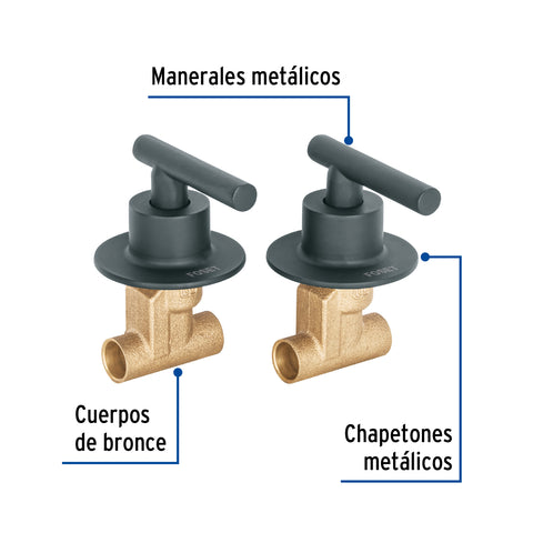 Juego llaves empotrar soldables, palanca negro, TÚBIG | TBE-662M | 46782