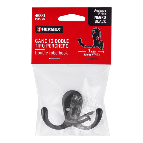Gancho doble tipo perchero, negro, HERMEX | PEPU-26 | 46831