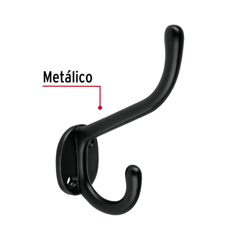 Gancho doble largo y corto tipo perchero, negro, HERMEX | PEPU-16 | 46832