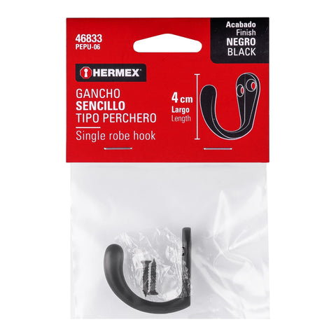 Gancho sencillo tipo perchero, negro, HERMEX | PEPU-06 | 46833