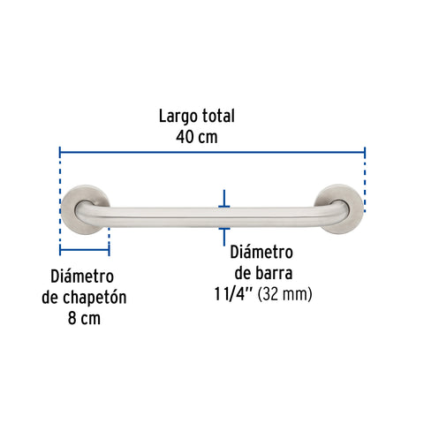 Barra recta de seguridad, acero inox, 1-1/4' x 40cm, FOSET | BARS-40 | 46883