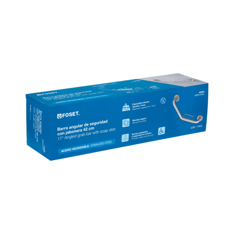 Barra angular con jabonera, acero inox, 1-1/4' x 42cm, FOSET | BARS-40AJ | 46888