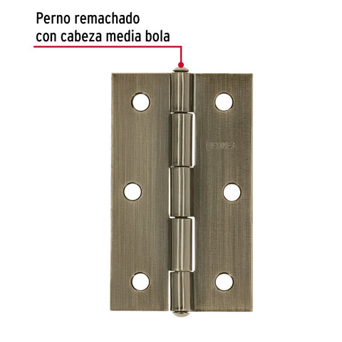 Bisagra rectangular 3-1/2' latón antiguo, HERMEX | BR-352 | 46914