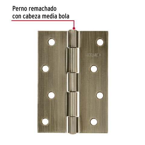 Bisagra rectangular 4' latón antiguo, HERMEX | BR-402 | 46915