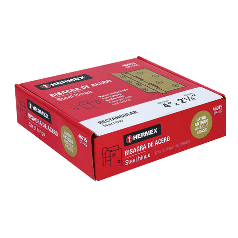Bisagra rectangular 4' latón antiguo, HERMEX | BR-402 | 46915