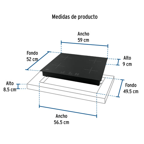 Parrilla inducción empotrable 60cm, 4 quem, vidrio, RIVIERA | PAE-604NI | 46916