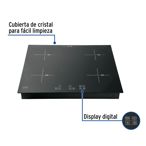 Parrilla inducción empotrable 60cm, 4 quem, vidrio, RIVIERA | PAE-604NI | 46916