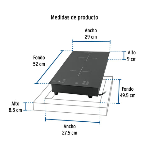 Parrilla inducción empotrable 30cm, 2 quem, vidrio, RIVIERA | PAE-302NI | 46917