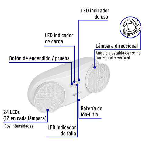 Lámpara de emergencia de 24 Leds 170 lm dirigible recargable | LAE-24D | 46992
