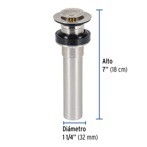Contra p/lavabo sin rebosadero, sistema push, satín, 1-1/4' | CE-206SN | 47038