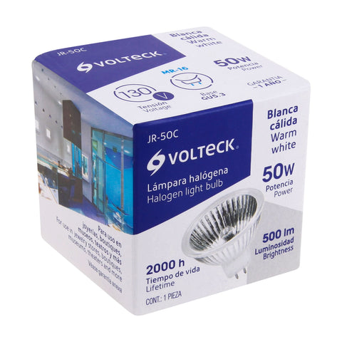 Lámpara de halógeno transp. 50 W tipo MR16 en caja, Volteck | JR-50C | 47254