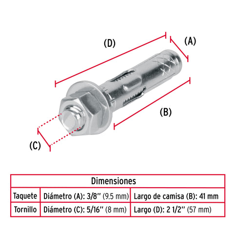 Caja con 100 taquetes expansivos de 5/16' con tornillo FIERO | TAE-5/16TG | 47320