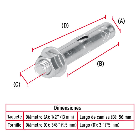 Caja con 50 taquetes expansivos de 3/8' con tornillo, FIERO | TAE-3/8TG | 47339