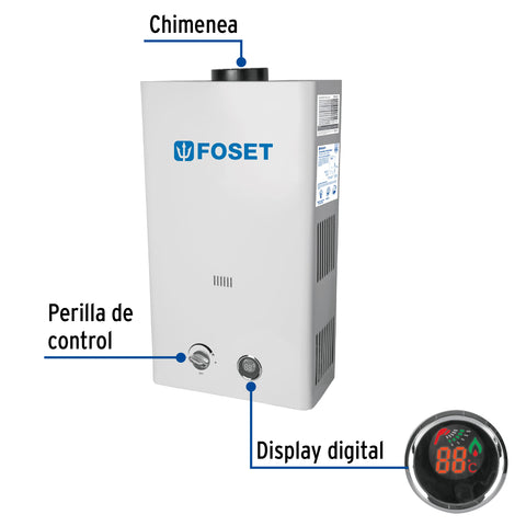 Calentador instantáneo, 13L, 3 servicios, gas natural, FOSET | CALE-13I-N | 47354