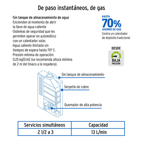 Calentador instantáneo, 13L, 3 servicios, gas natural, FOSET | CALE-13I-N | 47354